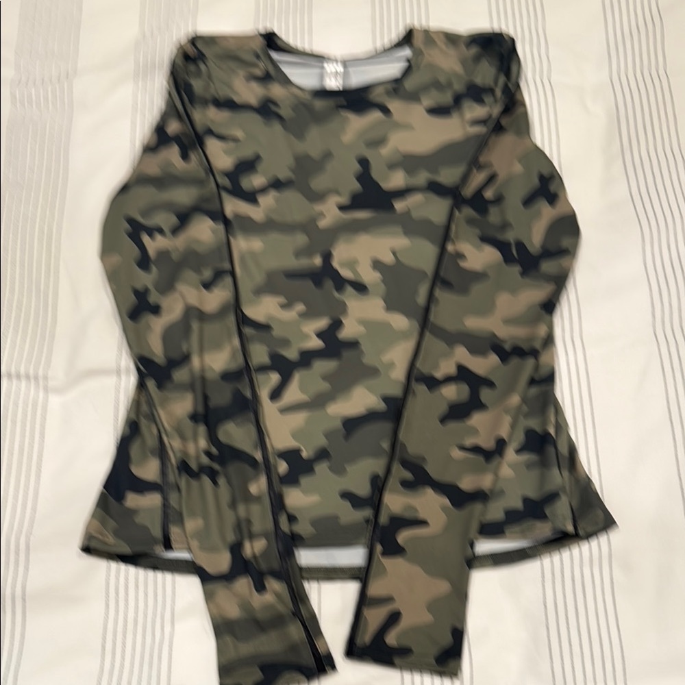 Green and Brown Fitted Long Sleeve Blouse